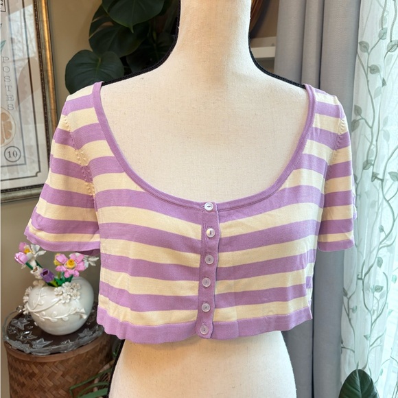 Callahan Lavender and Cream Striped Crop Top - Picture 2 of 7